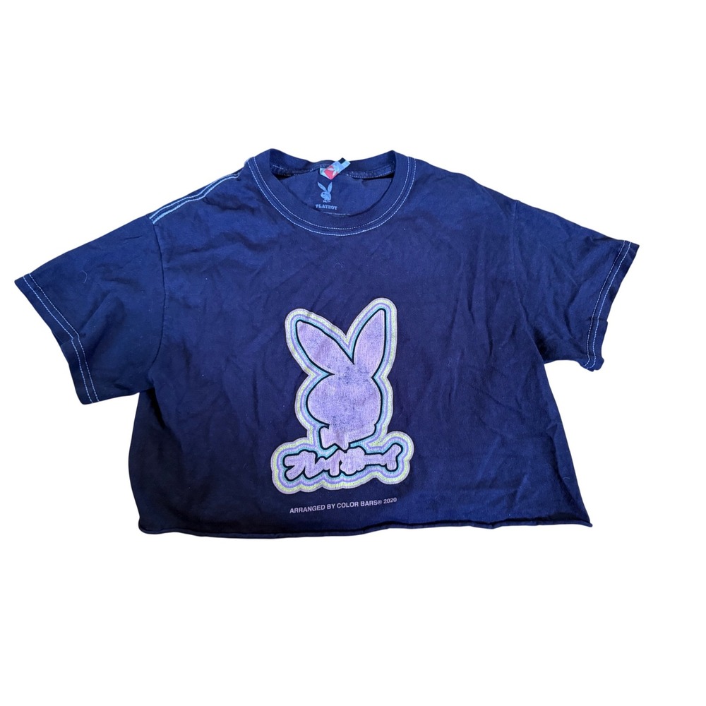 Playboy cropped grey pink bunny graphic t-shirt